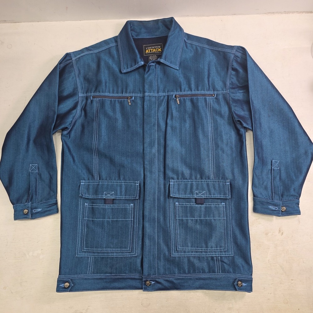 Vintage Counter Attack Denim Jacket Metallic Blue Streetwear‎ Men's XL Rare EUC